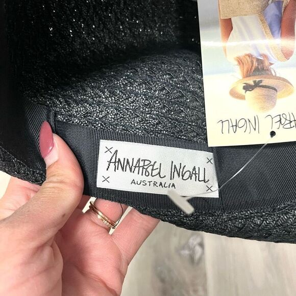 Annabel Ingall Sun Hat Women’s OS Australia Black Raffia Straw NWT